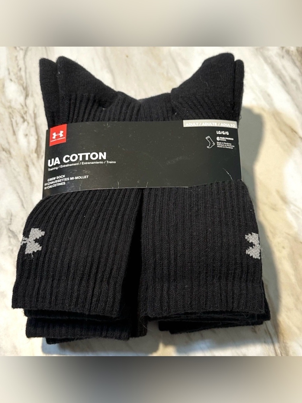 Under Armour Adult Charged Cotton Crew Socks Black 6-Pairs Large 8-12 NWT
